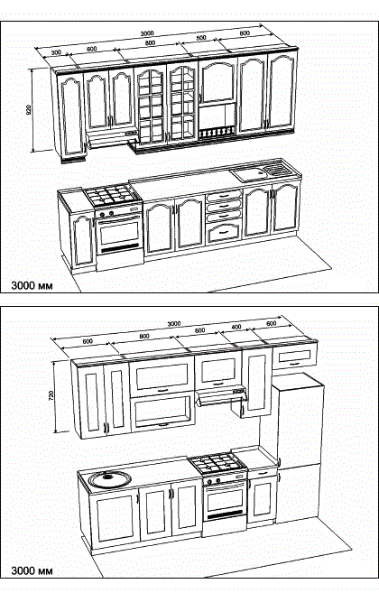 чертеж прямой кухни, кухни на заказ по своему проекту, зказать кухню, сделать черьеж кухни