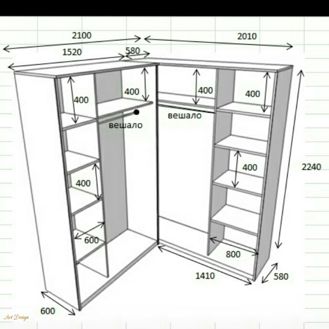 Как проектируют угловой шкаф-купе на примере чертежей и схем