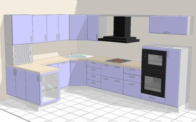 Проект большой П-образной кухни модерн - вид 1 миниатюра