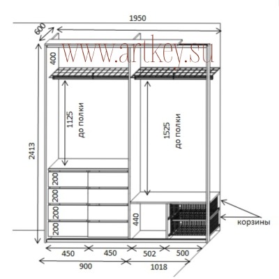 Проект полу-встроенного шкафа купе - вид 1 миниатюра
